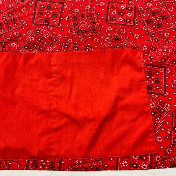 Red Cloth Tie Apron Chef Cooking Pockets Paisley Geometric Print - Picture 8 of 15